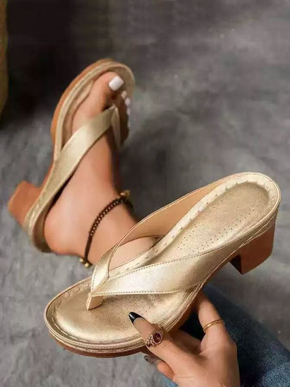 Square Heel Open Toe Flip Flops Sandals