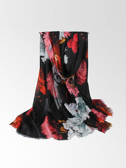 Floral Printed Fringed Shawl&Scarf