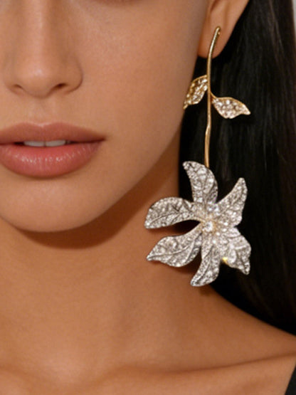 Flower Shape Rhine Stones Shiny Earrings Accessories