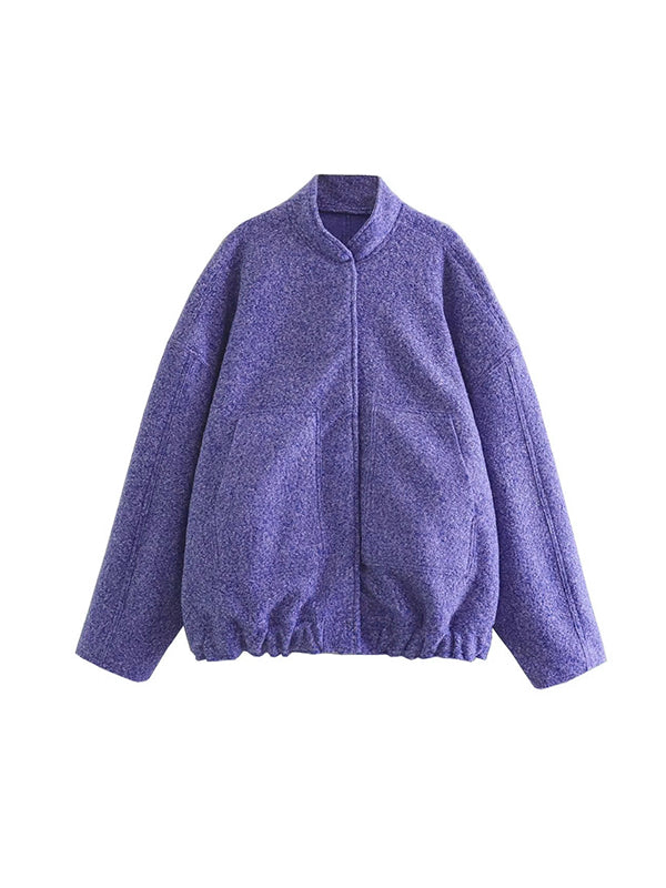 Long Sleeves Loose Split-Joint Round-Neck Outerwear