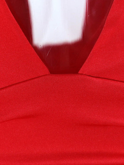 A-Line Elasticated Waist Backless Pleated Solid Color Split-Joint Deep V-Neck Mini Dresses
