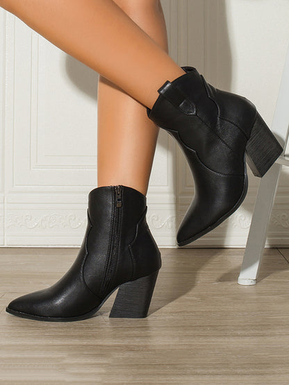 Pointed-Toe Split-Joint Zipper Boots Pumps