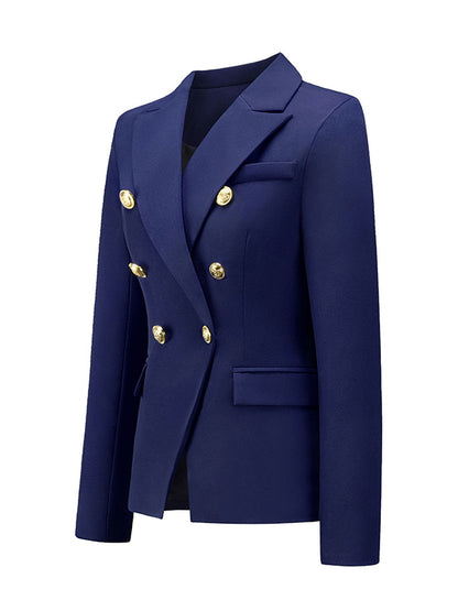 Long Sleeves Buttoned Notched Collar Blazer Outerwear