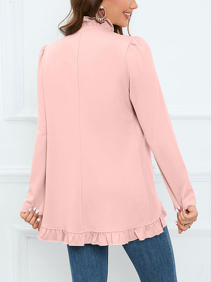 Long Sleeves Loose Buttoned Ruffled Collarless Outerwear