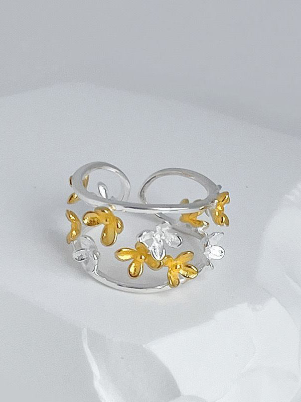 Adjustable Contrast Color Flower Shape Hollow Rings Accessories