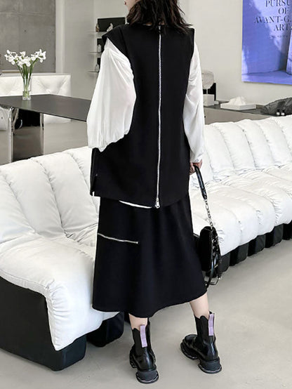 Loose Sleeveless Asymmetric Zipper Round-Neck Vest Top