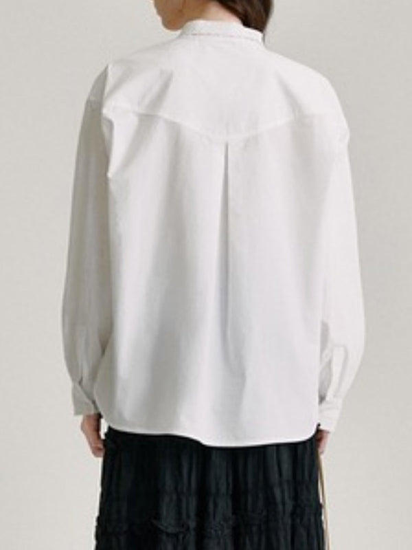 Long Sleeves Buttoned Solid Color Lace Collar Blouses&Shirts Tops