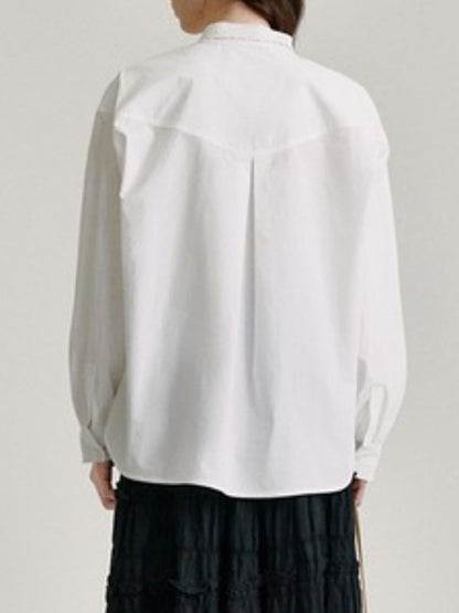 Long Sleeves Buttoned Solid Color Lace Collar Blouses&Shirts Tops