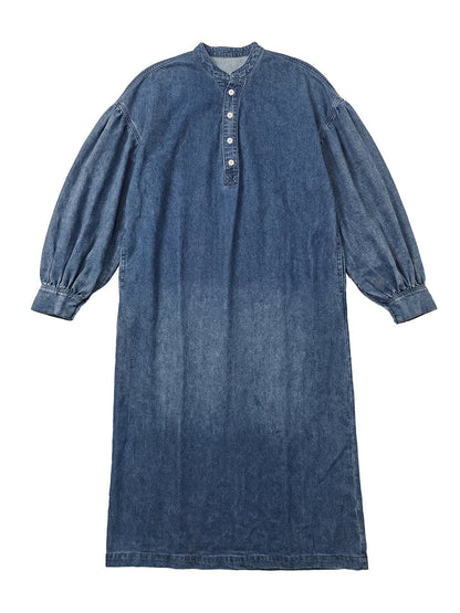 Long Sleeves Loose Buttoned Pockets Solid Color V-Neck Maxi Dresses