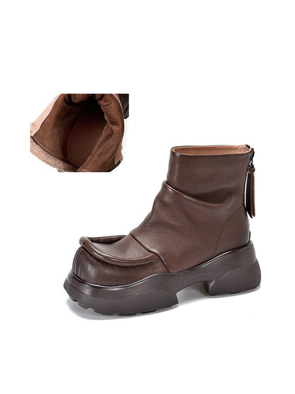 Platform Round-Toe Solid Color Zipper Boots