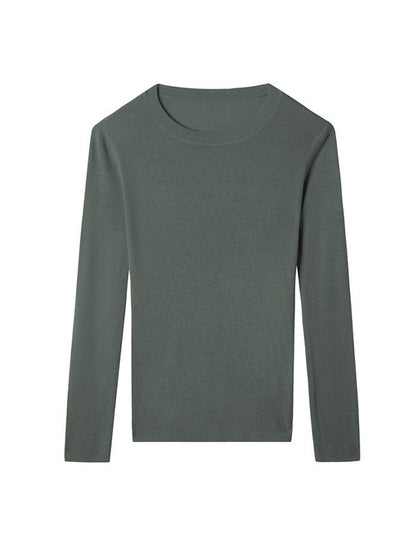 Long Sleeves Skinny Solid Color Round-Neck Knitwear Pullovers Sweater Tops