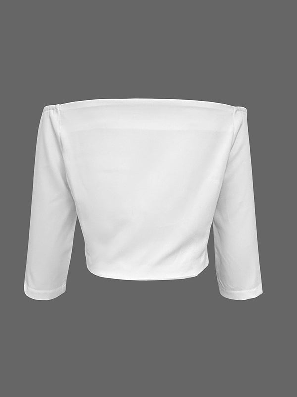 Half Sleeves Solid Color Split-Joint Off-The-Shoulder T-Shirts Tops