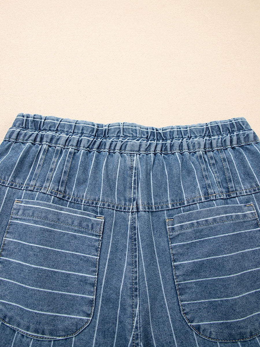 High Waisted Loose Drawstring Elasticity Pockets Jean Pants Bottoms