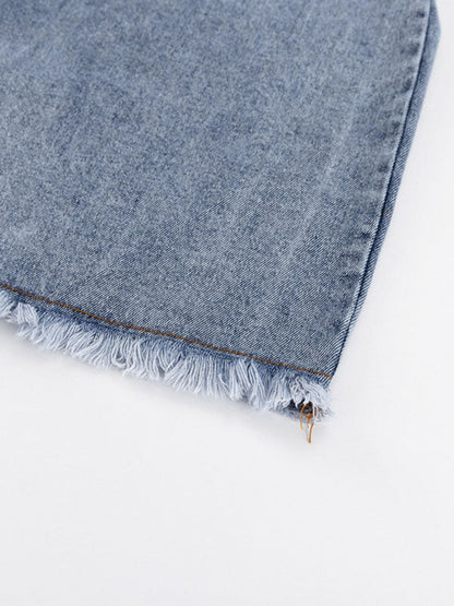 Loose Fringed Split-Front Denim Skirts Bottoms
