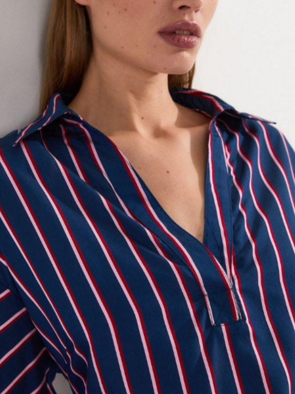 Long Sleeves Loose Striped Lapel Blouses&shirts Tops