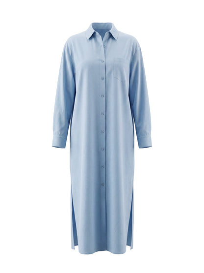Long Sleeves Loose Buttoned Pockets Solid Color Split-Joint Split-Side Lapel Maxi Dresses Shirt Dress