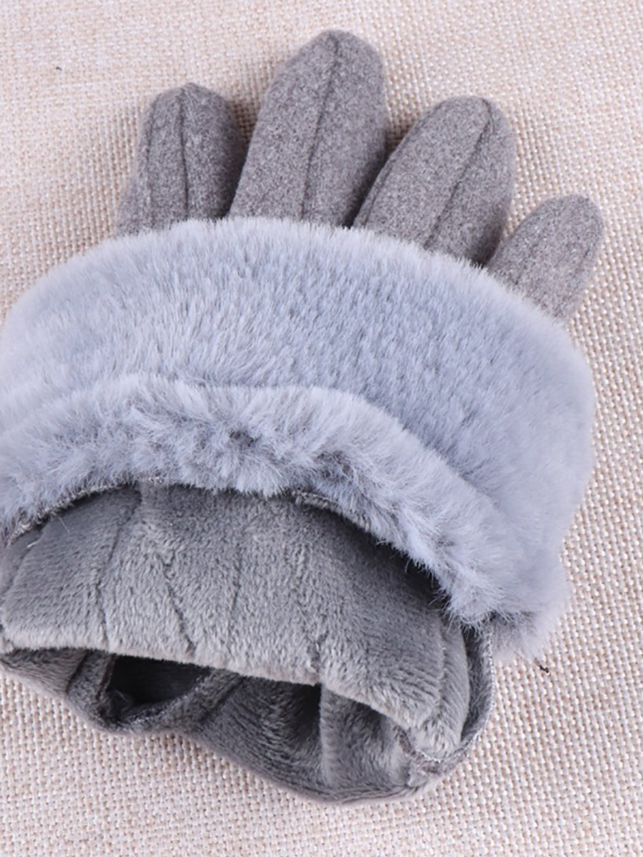 Women Artsy Winter Embroidery Fleece-lined Gloves