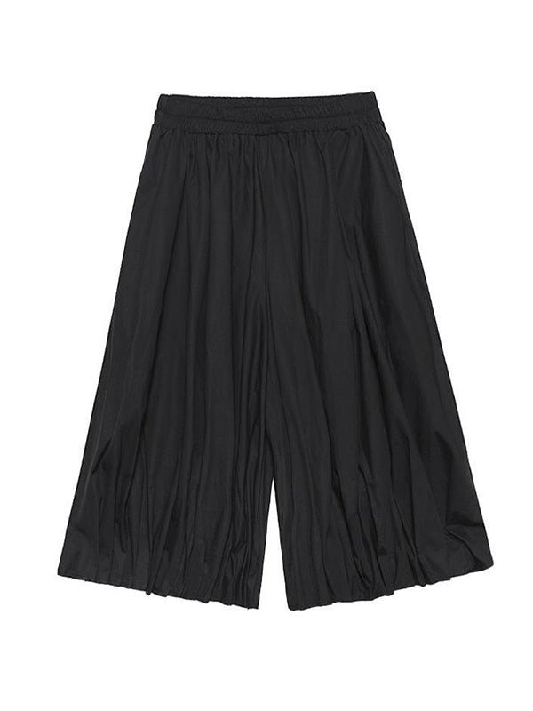 Solid Color Loose Long Sleeves Asymmetric Pleated Split-Joint Round-Neck Shirts Top +  Pants Bottom Two Pieces Set