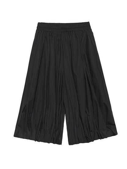 Solid Color Loose Long Sleeves Asymmetric Pleated Split-Joint Round-Neck Shirts Top +  Pants Bottom Two Pieces Set