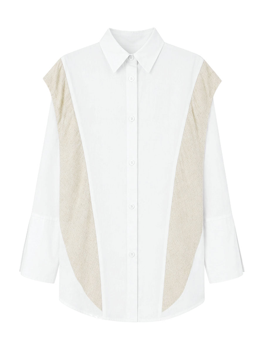 Flared Sleeves Long Sleeves Buttoned Contrast Color Split-Joint Lapel Blouses&Shirts Tops