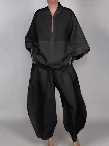 Loose Wide Leg Pockets Solid Color Pants Trousers