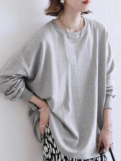 Long Sleeves Loose Solid Color Sweatshirt Tops