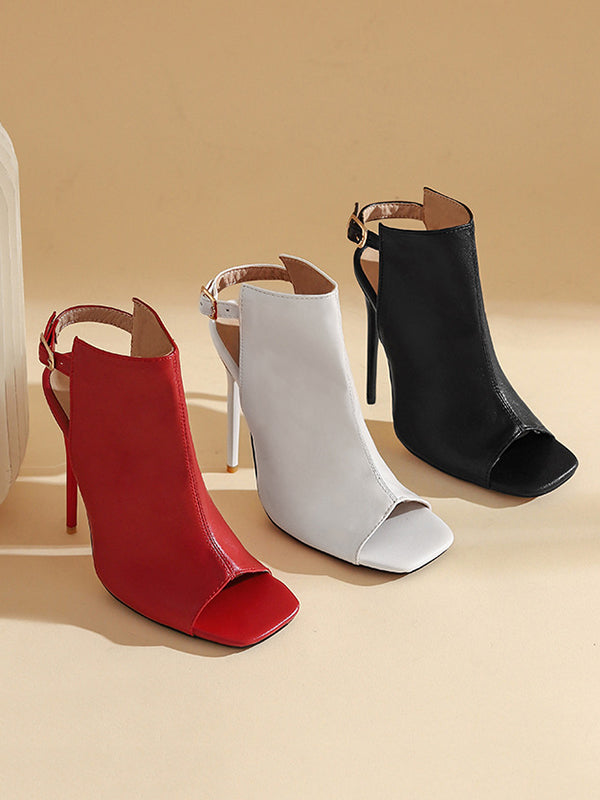 Belt Buckle Peep Toe Split-Joint Pumps Sandals