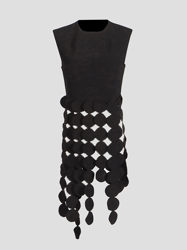 Sleeveless Polka-Dot Solid Color Split-Joint Tasseled Round-Neck Vest Top