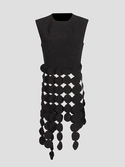 Sleeveless Polka-Dot Solid Color Split-Joint Tasseled Round-Neck Vest Top