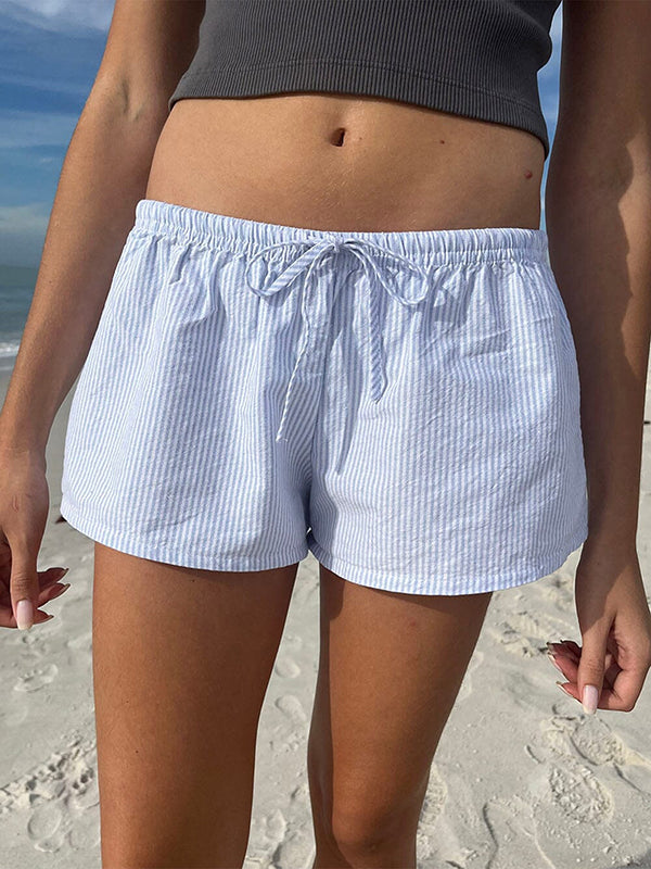 Loose Wide Leg Drawstring Striped Shorts Bottoms