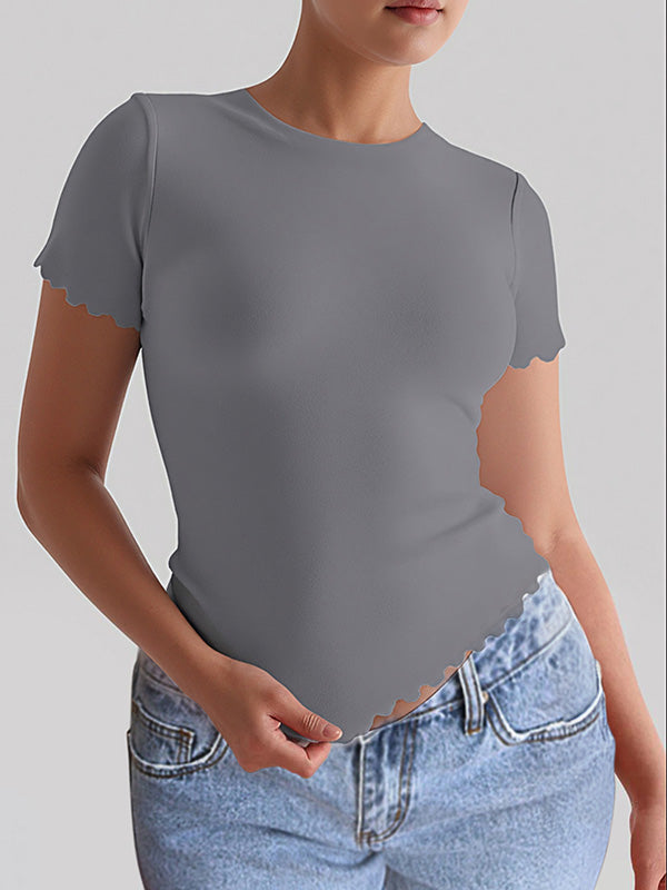 Short Sleeves Skinny Solid Color Round-Neck T-Shirts Tops