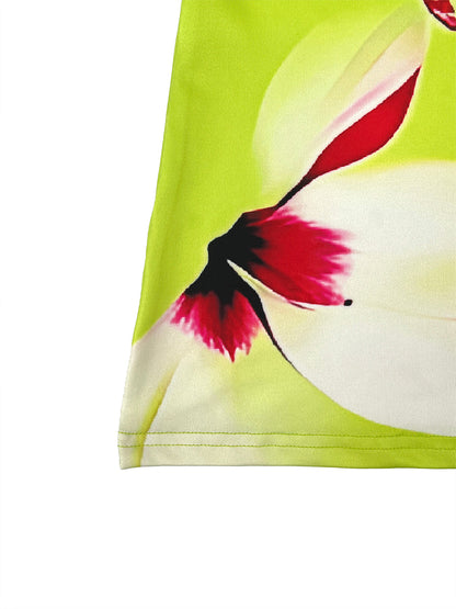 Long Sleeves Contrast Color Flower Print Split-Joint Round-Neck T-Shirts Tops