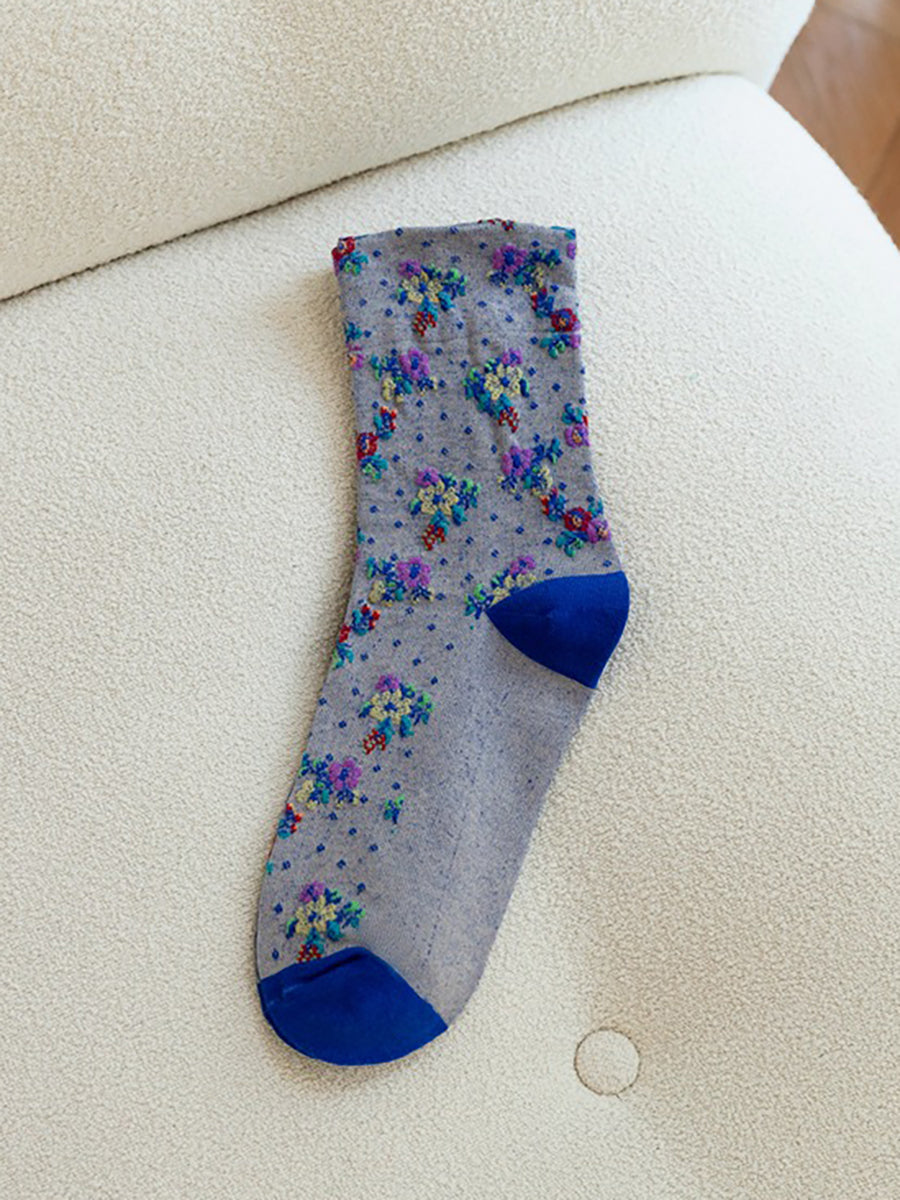 5 Pairs Spring Autumn National Vintage Artsy Jacquard Socks
