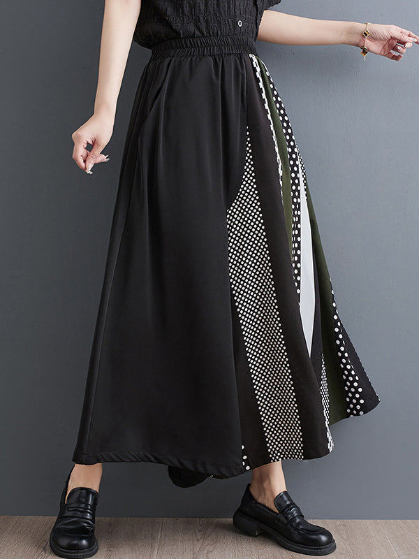 Wide Leg Loose Asymmetric Polka-Dot Printed Split-Joint Culotte Pants Trousers