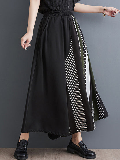 Wide Leg Loose Asymmetric Polka-Dot Printed Split-Joint Culotte Pants Trousers