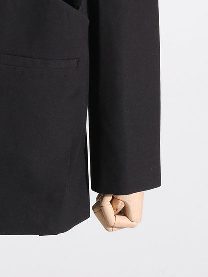 Long Sleeves Loose Hollow Knot Solid Color Notched Collar Blazer