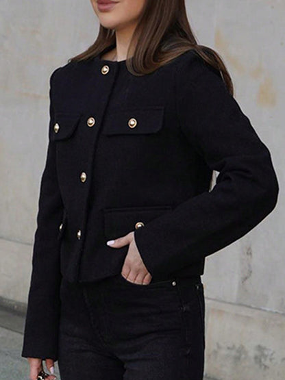 Long Sleeves Loose Buttoned Split-Joint Round-Neck Outerwear