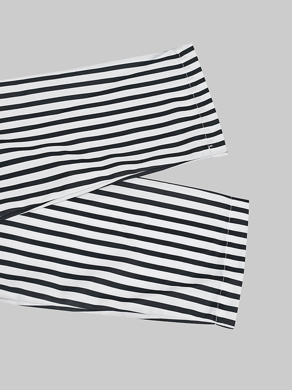 A-Line Loose Asymmetric Split-Joint Striped V-Neck Maxi Dresses Shirt Dress