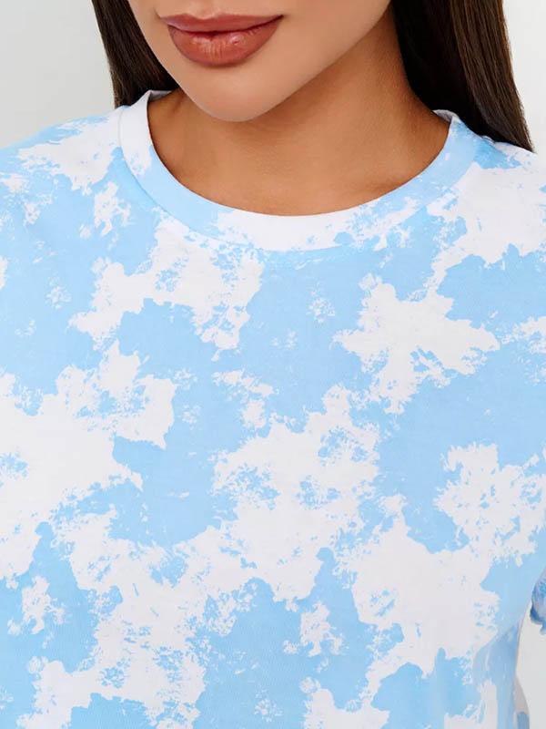 Loose Short Sleeves Elasticity Ruffle Trim Round-Neck T-Shirt Top + Shorts Bottom Pajama Sets