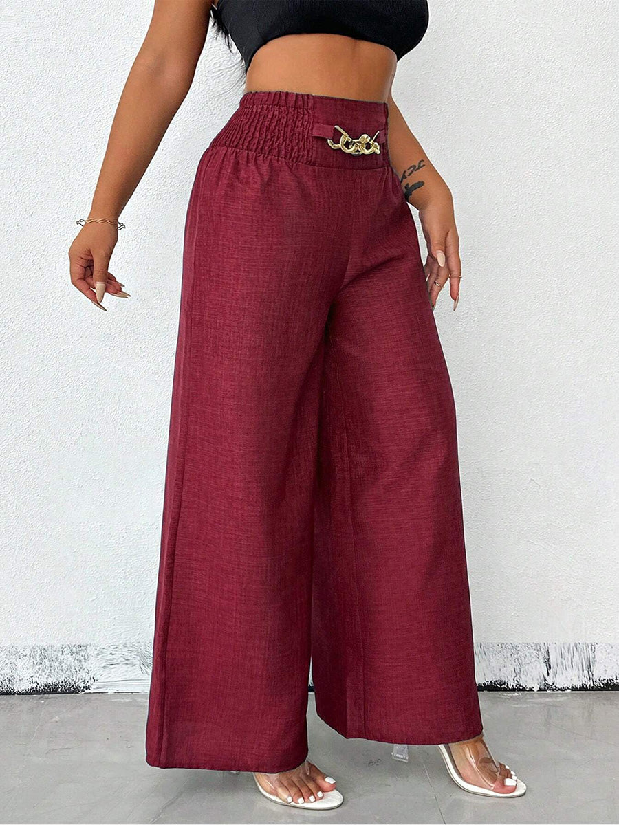 High Waisted Loose Elasticity Solid Color Pants Trousers