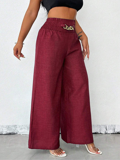 High Waisted Loose Elasticity Solid Color Pants Trousers