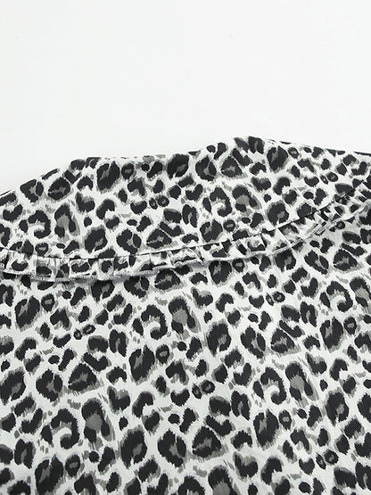 Loose Puff Sleeves Leopard Split-Joint Peter Pan Collar Blouses&Shirts Tops