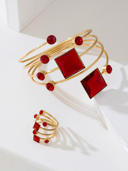 Irregularity Geometric Rhine Stones Shiny Bracelet Accessories Rings Accessories Sets