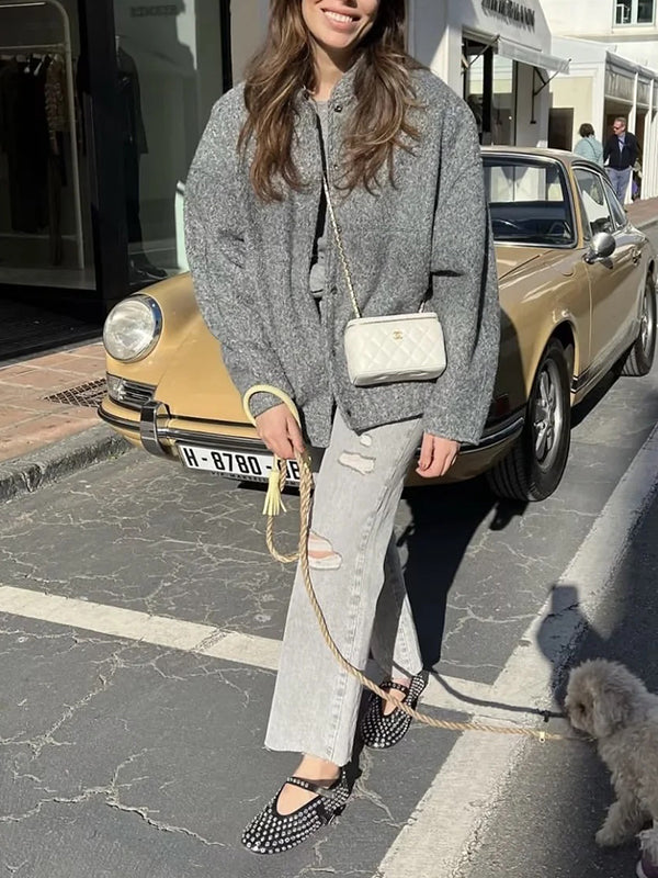 Long Sleeves Loose Split-Joint Round-Neck Outerwear