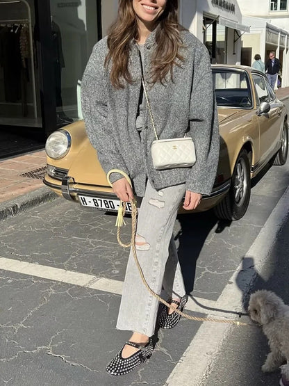 Long Sleeves Loose Split-Joint Round-Neck Outerwear
