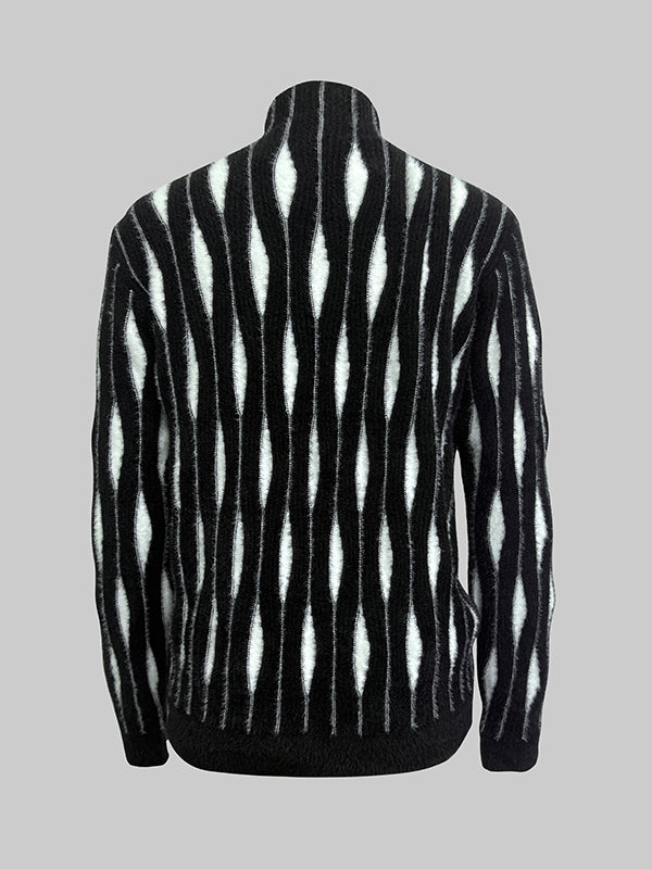 Long Sleeves Contrast Color High-Neck Sweater Tops