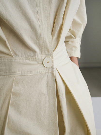 Long Sleeves Loose Buttoned Solid Color Lapel Midi Dresses