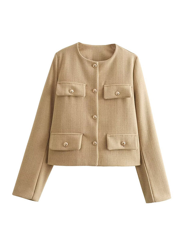 Long Sleeves Loose Buttoned Split-Joint Round-Neck Outerwear