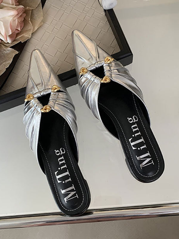 Hollow Pointed-Toe Split-Joint Sandals Slippers&Mules