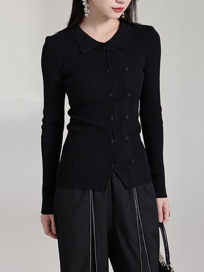 Long Sleeves Skinny Buttoned Solid Color Lapel Cardigan Tops